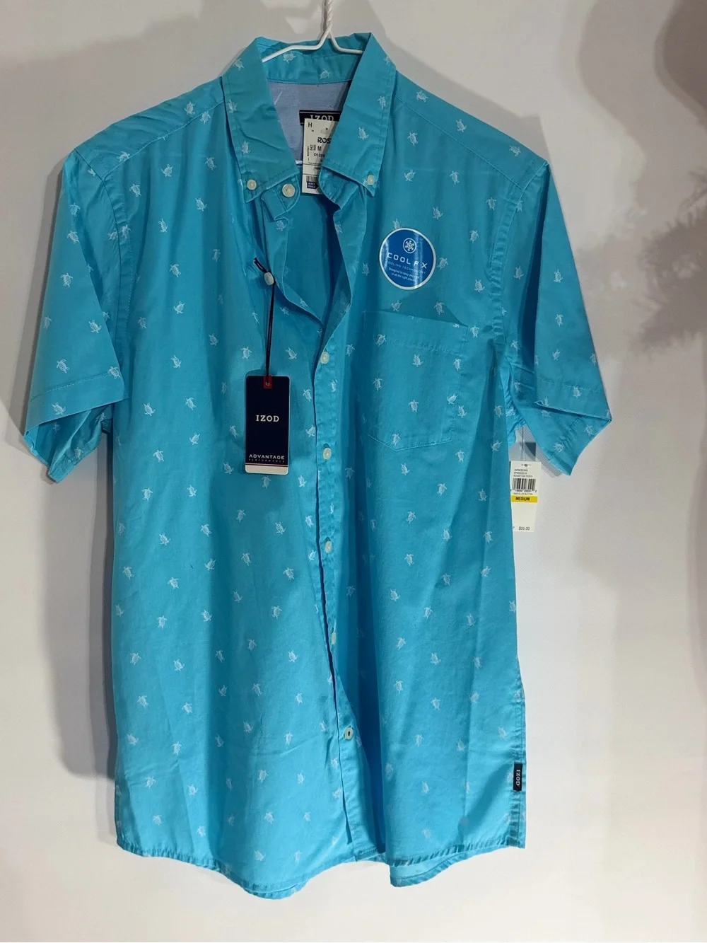 Izod Men’s Short-Sleeve Button-Down Shirt - Turquoise with Micro Print